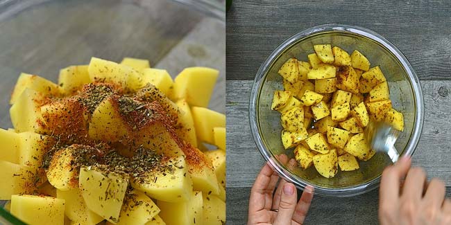 seasoning the potatoes