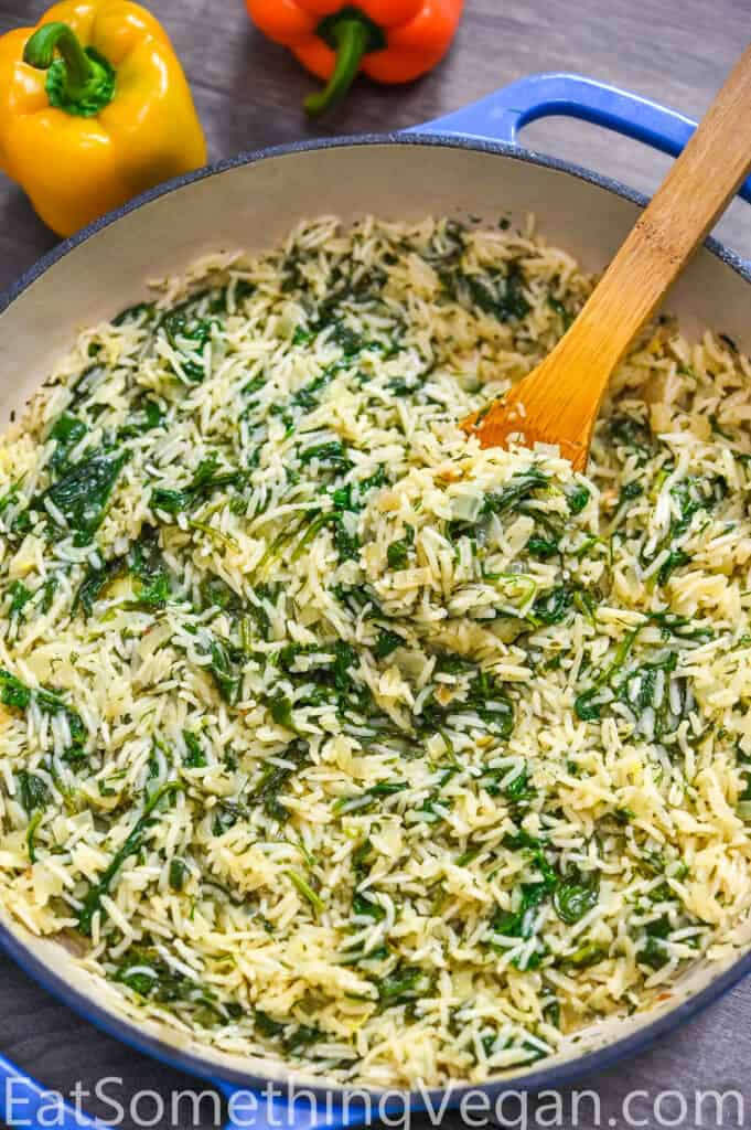 Spinach Rice in the skillet