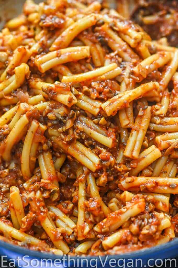 Mushroom Bolognese Pasta close up shot