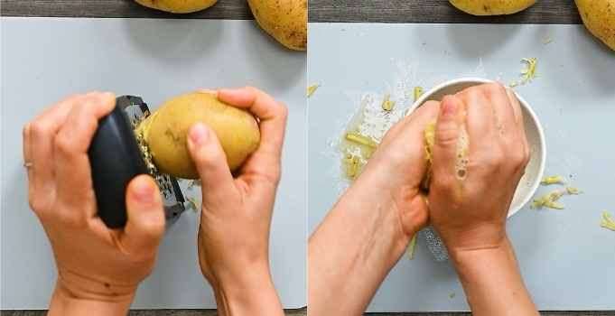 shredding the potatoes