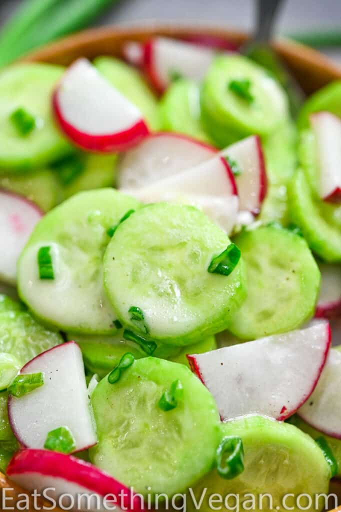 Creamy Cucumber Salad close up shot