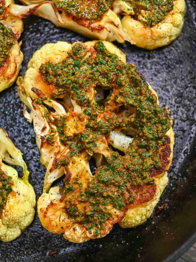 Cauliflower Steaks with Chermoula Sauce - Eat Something Vegan