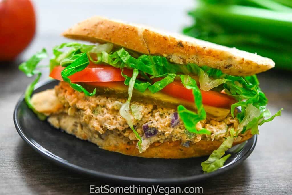 Vegan No Tuna Salad on a sandwich