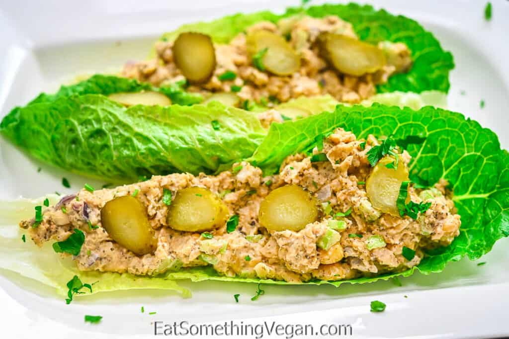 Vegan No Tuna Salad on a lettuce