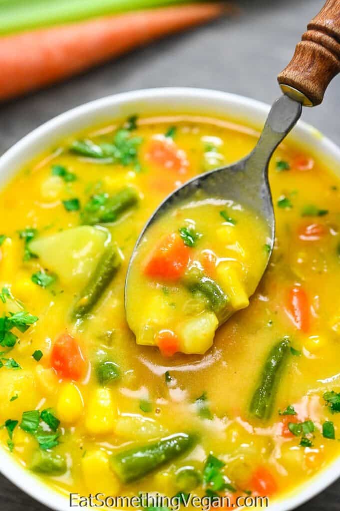 Creamy Vegetable Soup on a spoon