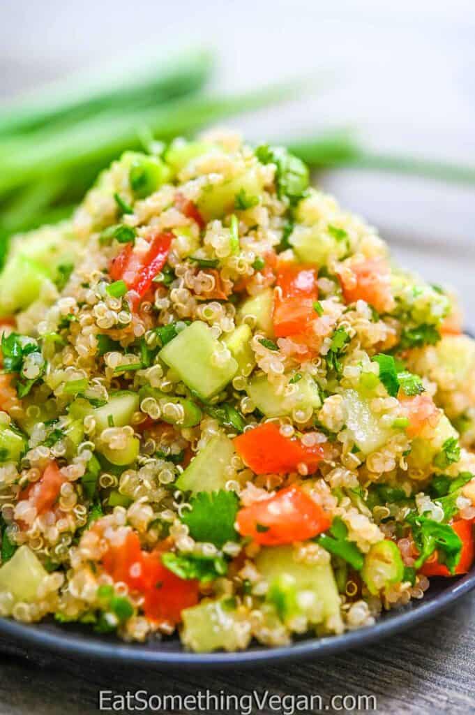 Quinoa Tabbouleh Salad on a grey plate