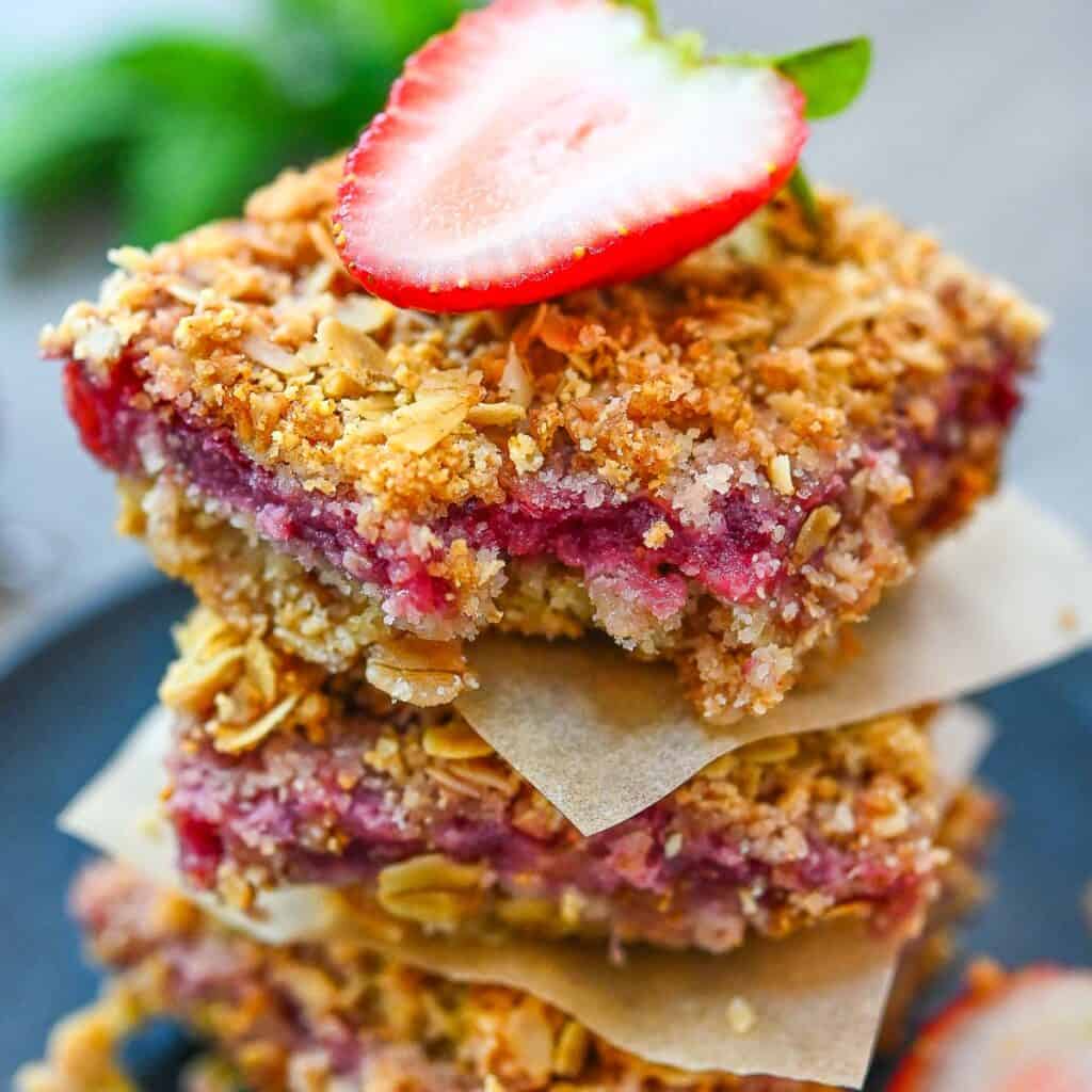 Strawberry Oatmeal Bars with a bite