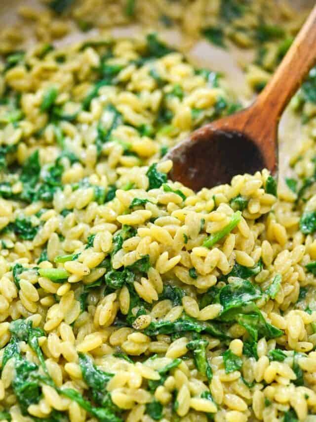 Creamy Vegan Spinach Orzo