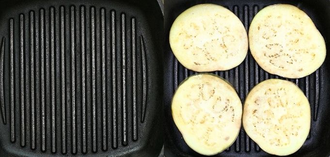 placing the eggplant on the grill pan