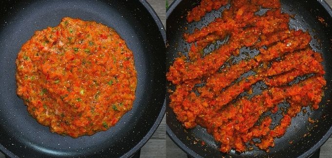 cooking the peppers and tomatoes