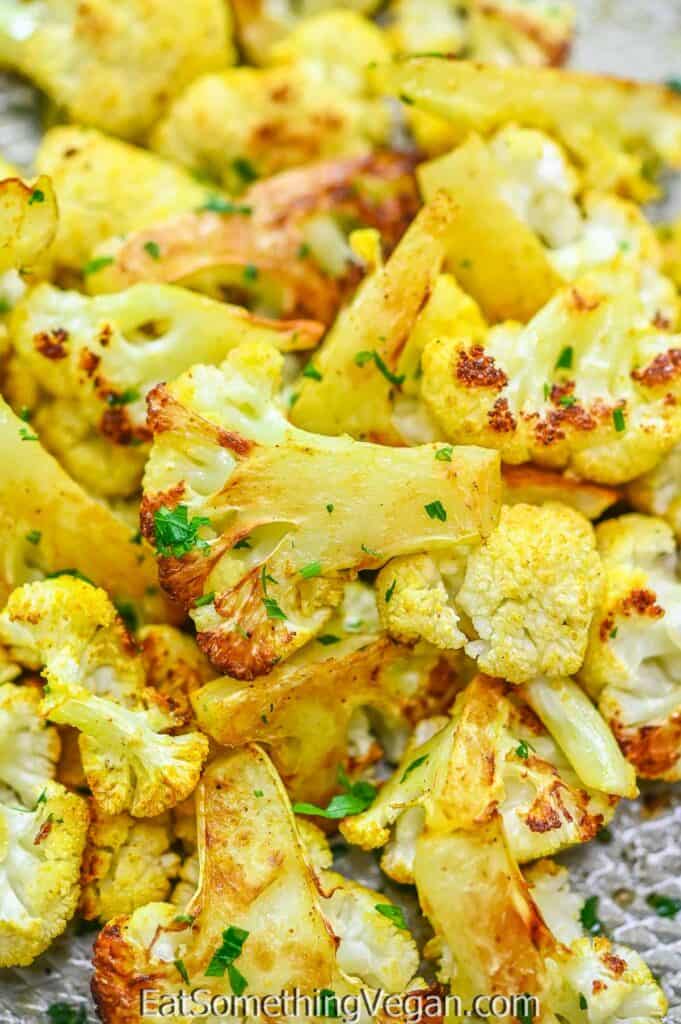Roasted Curried Cauliflower on a baking tray
