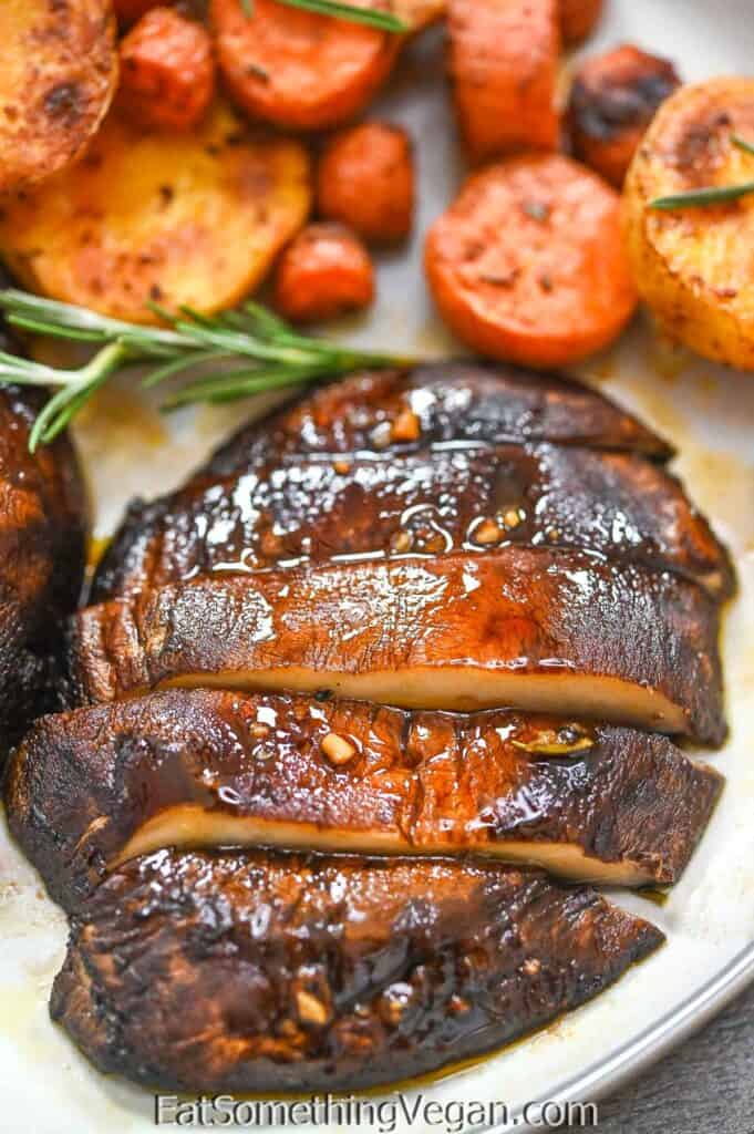 Baked Portobello Steaks cut into pieces