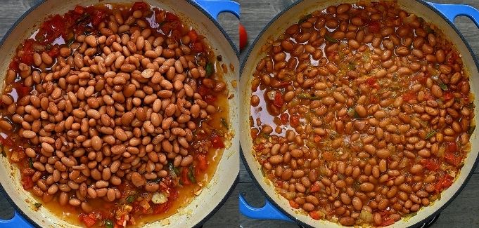 adding pinto beans to the sauce