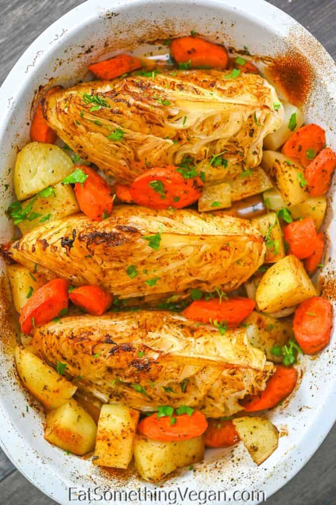 Braised Cabbage with Veggies on a baking tray
