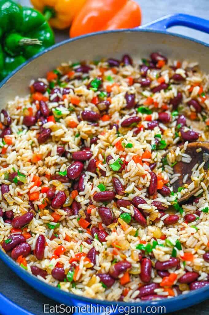 Vegan Rice and Beans in the skillet
