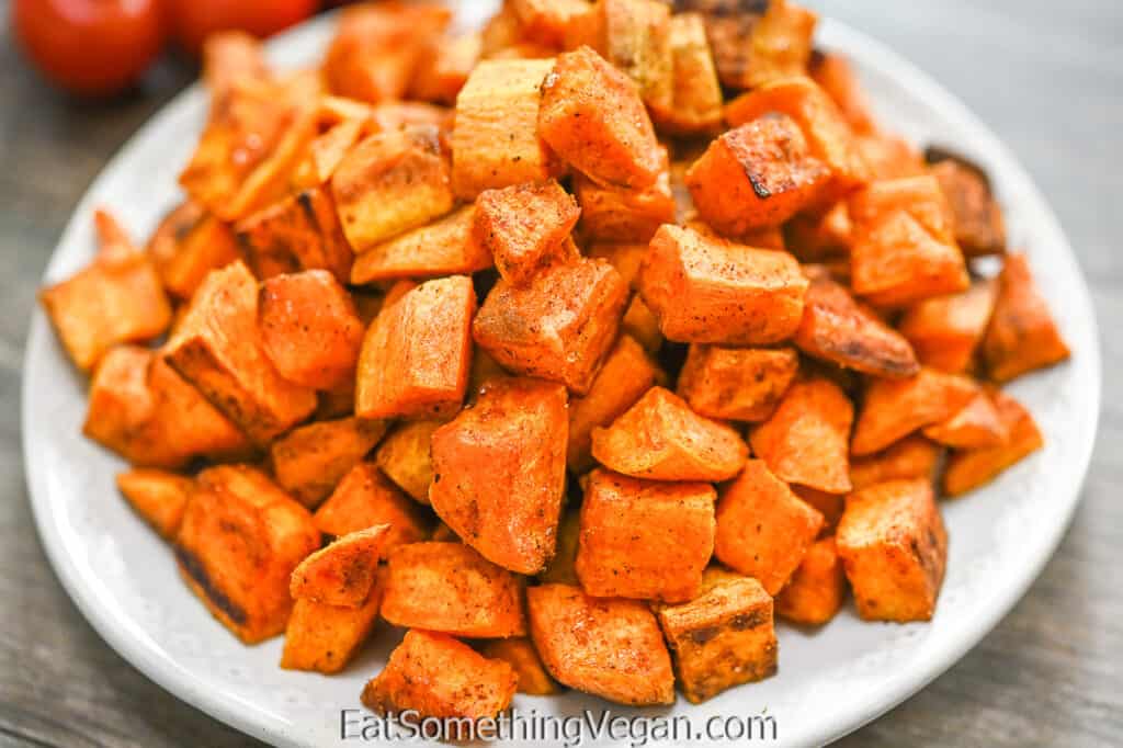 Roasted Sweet Potatoes on a white plate