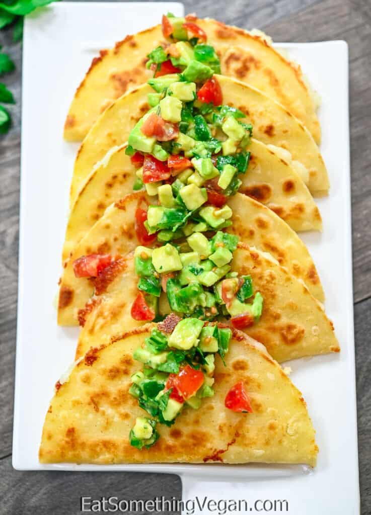 Vegan Potato Tacos topped with Avocado Salsa