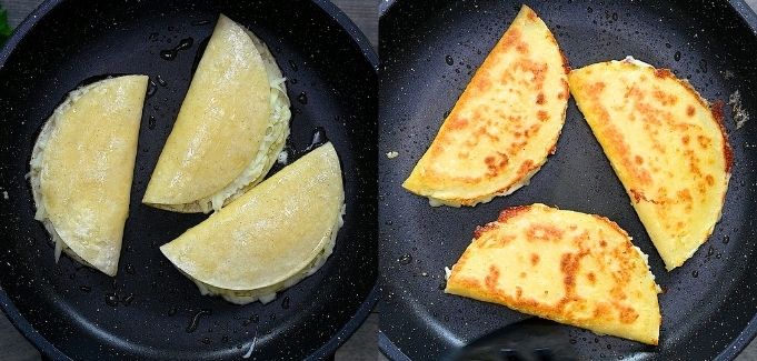 frying potato tacos on the skillet