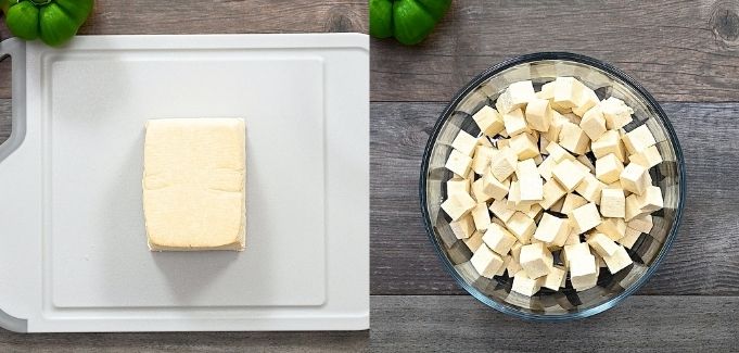 cutting tofu into cubes