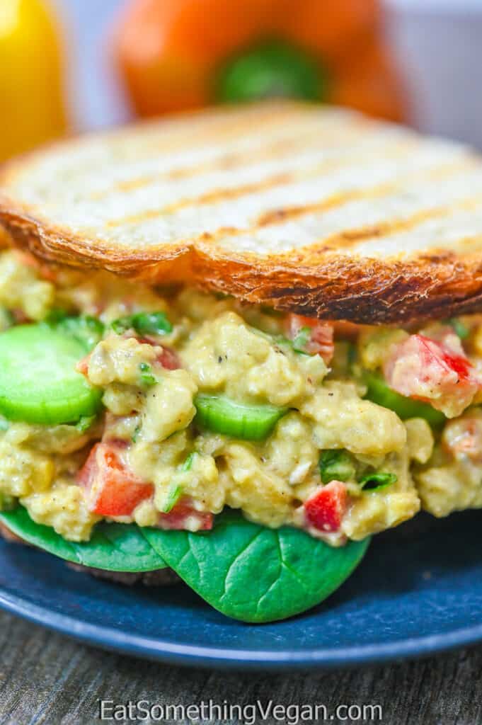 Vegan Curried Chickpea Salad Sandwich on a plate