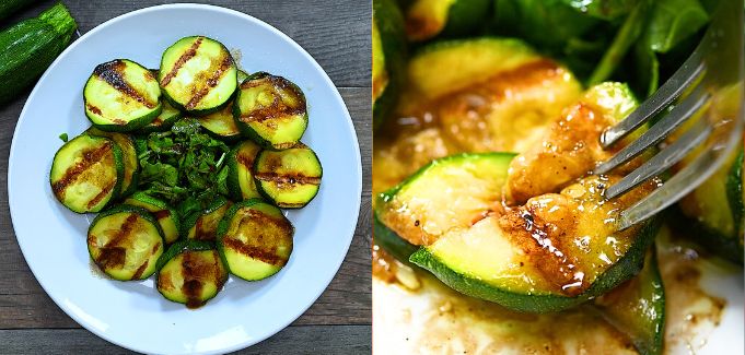 serving grilled zucchini with arugula
