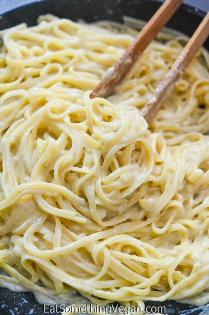 Vegan Fettucine Alfredo in the skillet