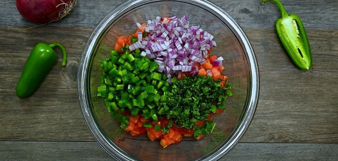 chopped veggies in the bowl
