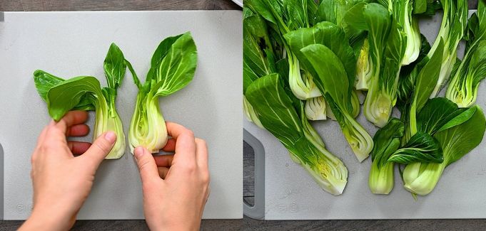 prepping the bok choy