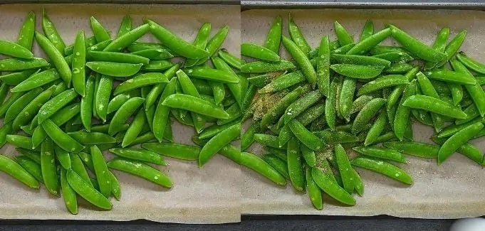 snap peas with olive oil and seasonings