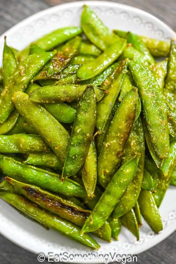 Baked Snap Peas on a tray