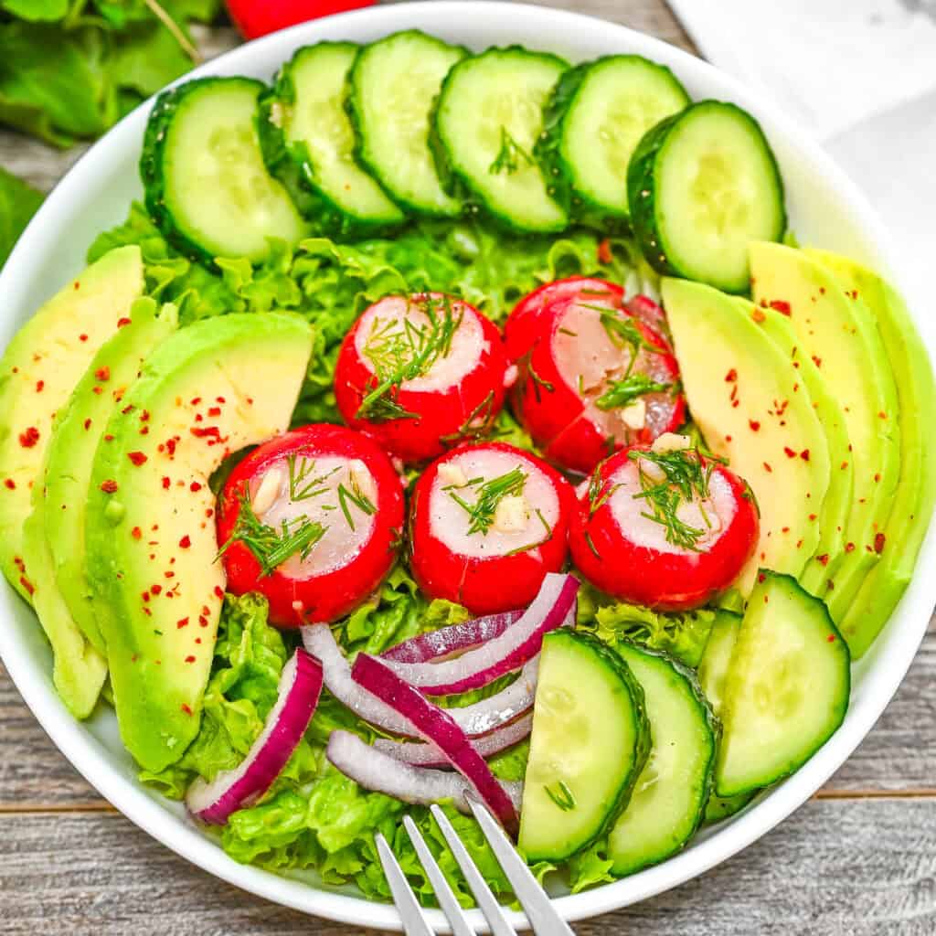 Radishes served with salad