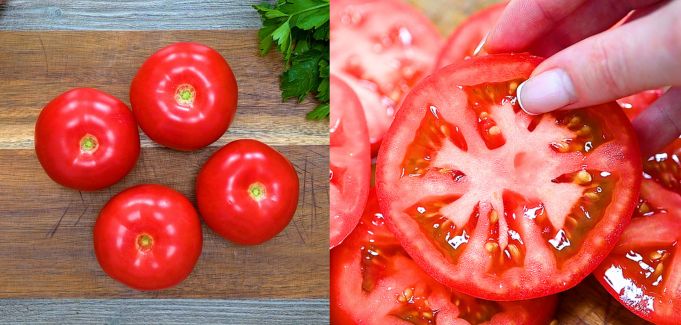 Whole and sliced tomatoes