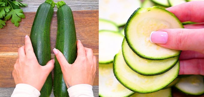 Whole and sliced zucchini