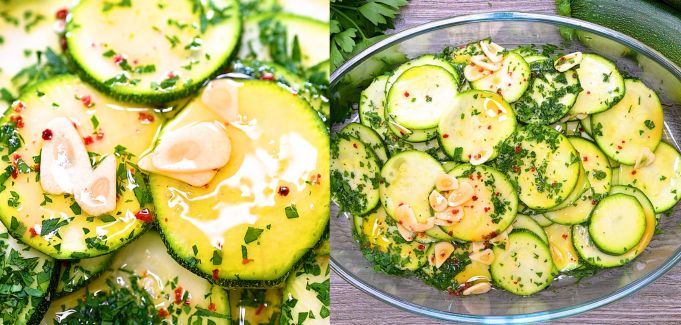Zucchini in a container with marinade