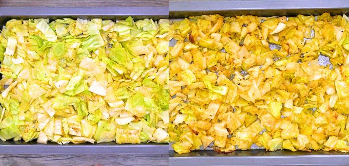 Roasted cabbage on a baking sheet