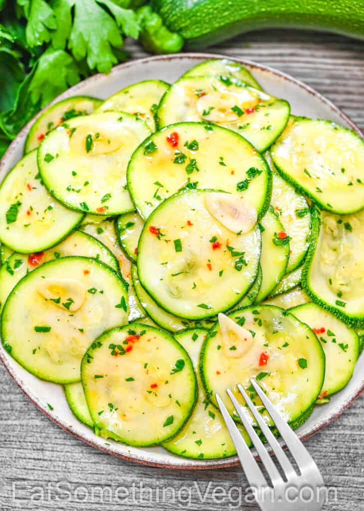 Marinated Zucchini served on a plate