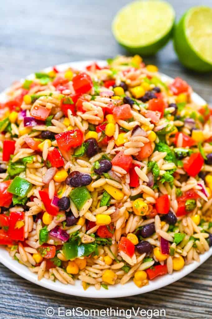 Summer Orzo Salad served on a plate