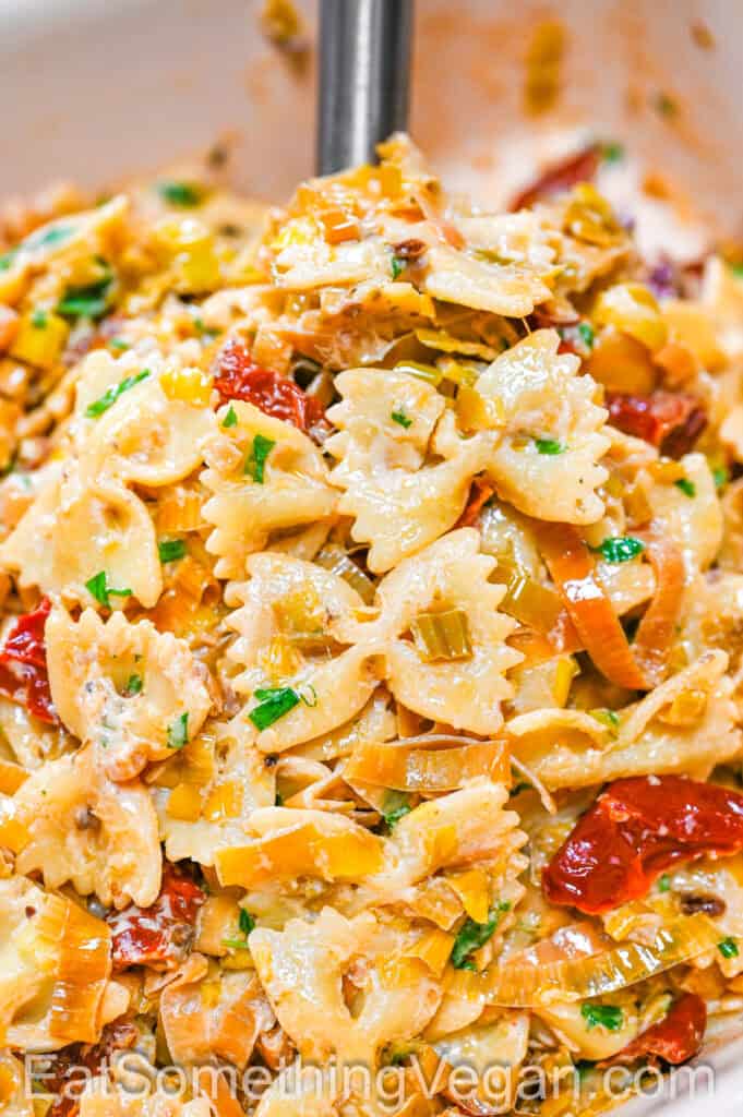 One Pan Roasted Leek Pasta on a spatula