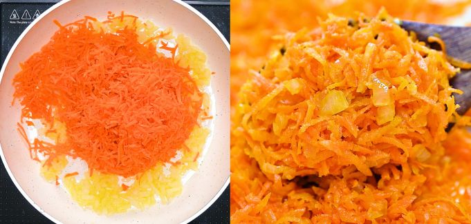 Sautéing grated carrot and onion
