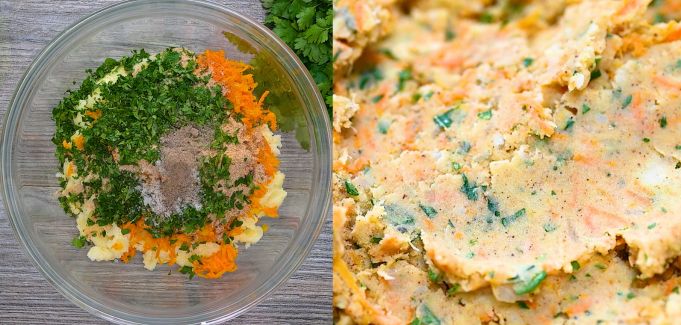 Mixing the potato and veggie filling