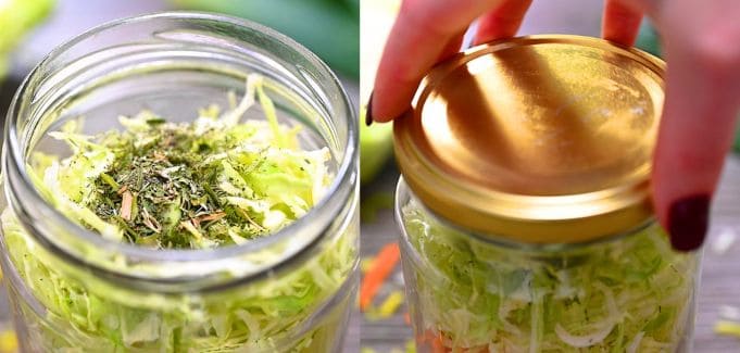 Herbs added on top before sealing jar