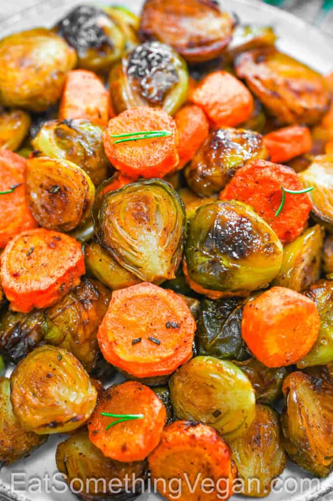 Roasted vegetables served on a plate.