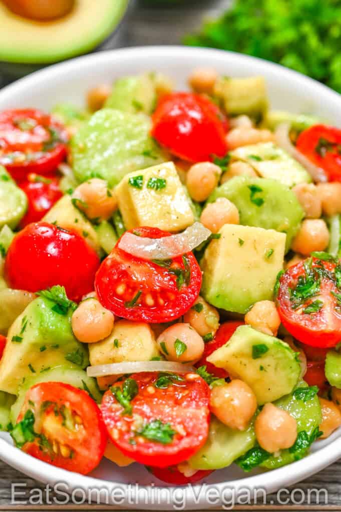 Chickpea Avocado Salad served on a plate
