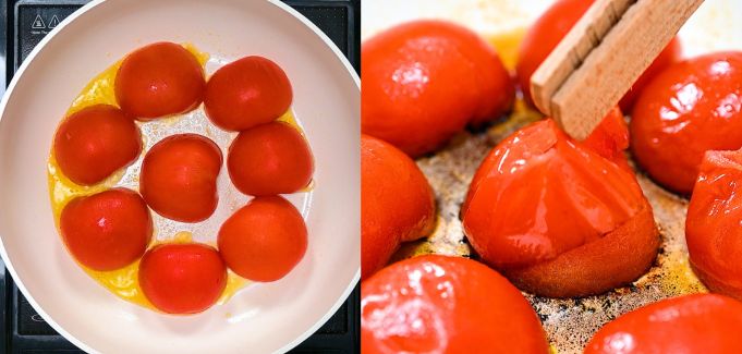 Cooking tomatoes in a skillet