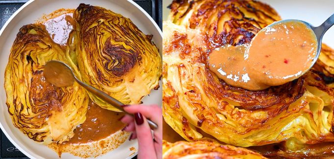 Glazing cabbage with miso butter