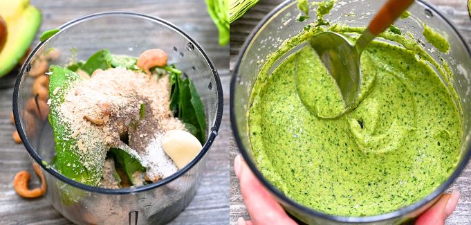 Blending avocado dressing until smooth