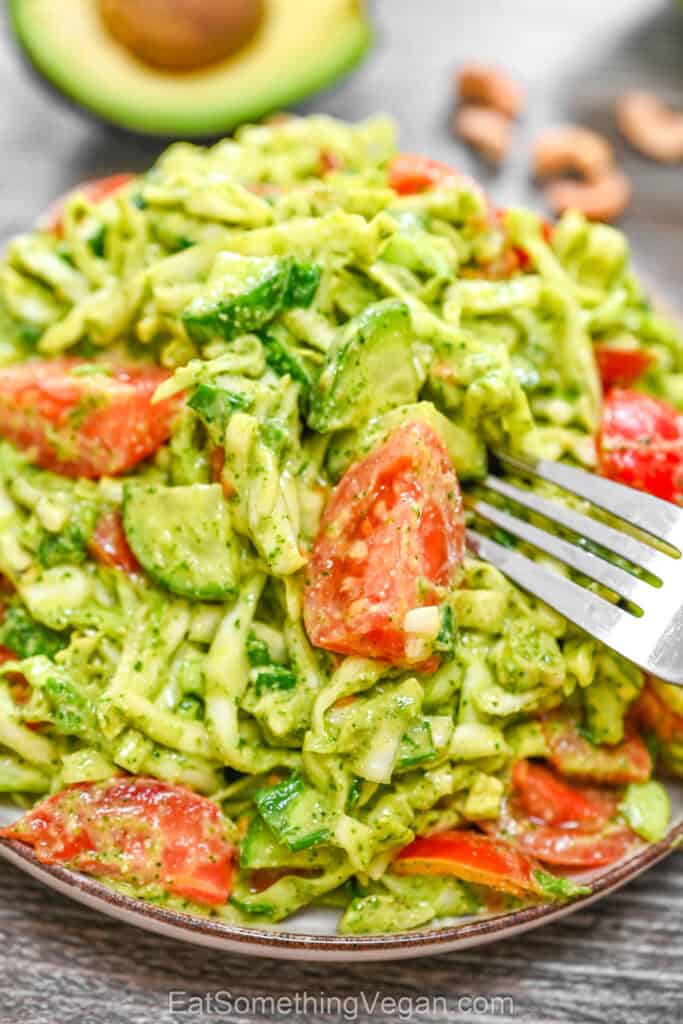 Creamy cabbage salad with avocado dressing
