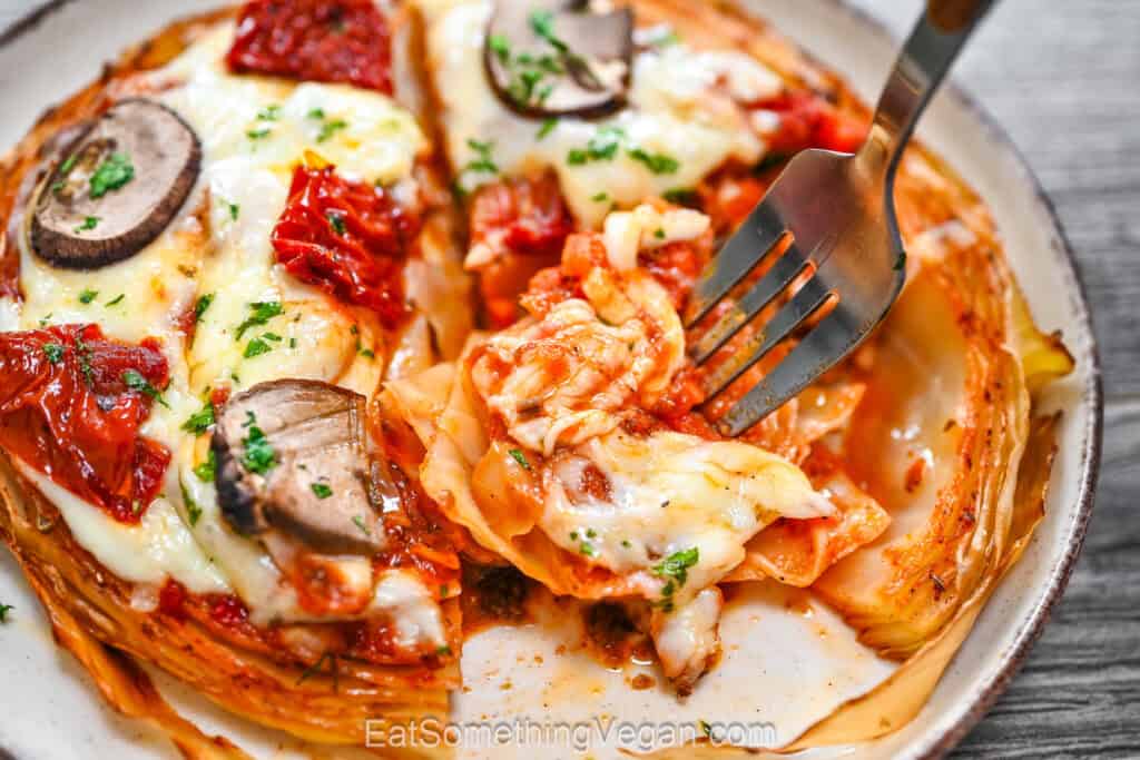 Cabbage pizza steak slice with melted cheese and sauce