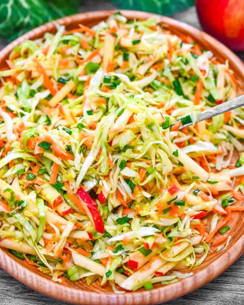 Crunchy cabbage apple salad with carrot and green onions