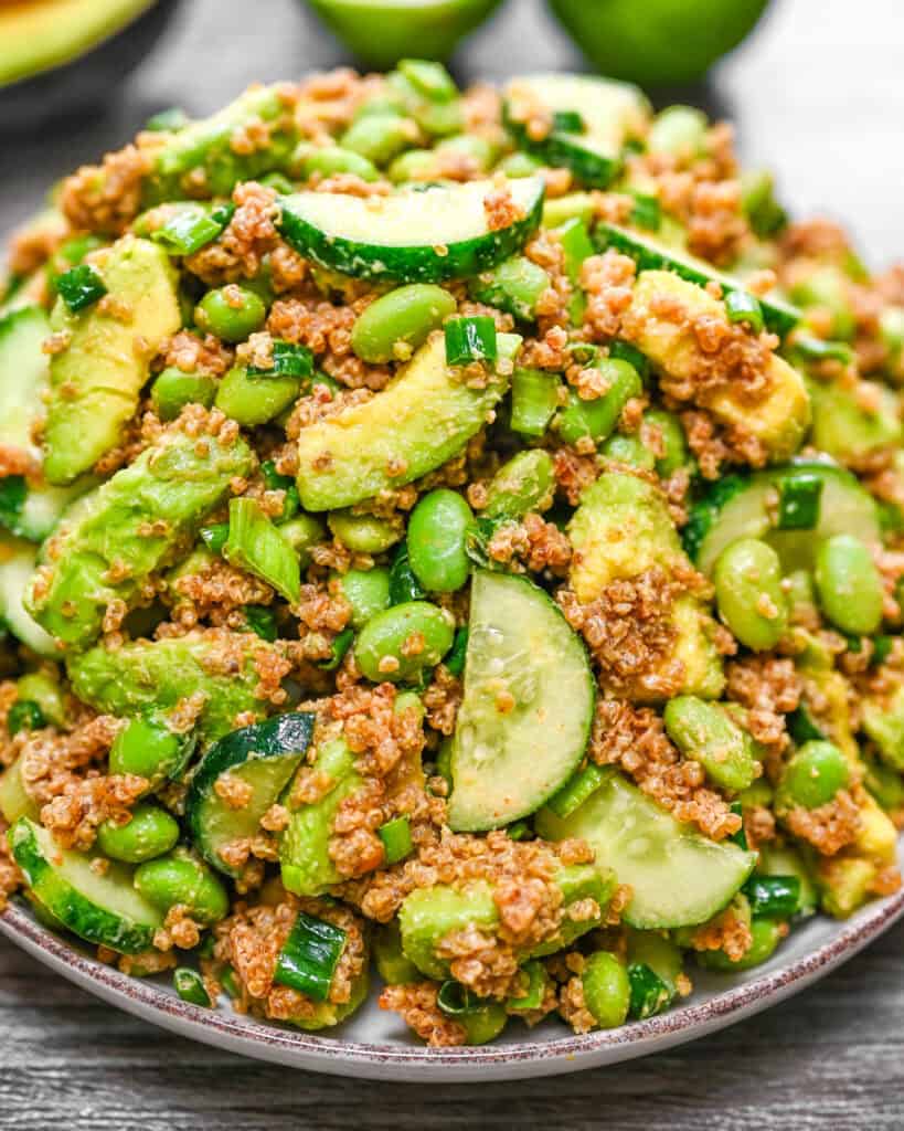 Crispy Quinoa Salad with Peanut Dressing served on a plate